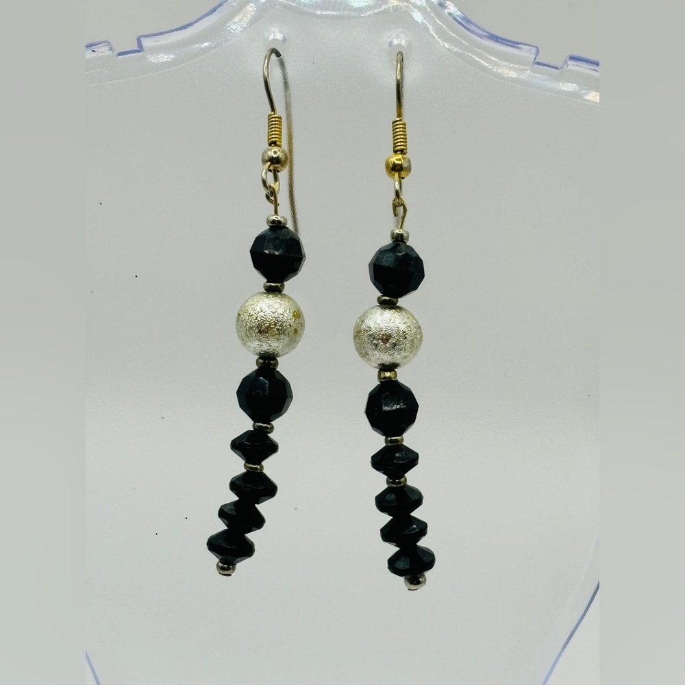 Nice Black and Silver-toned Beaded Earrings